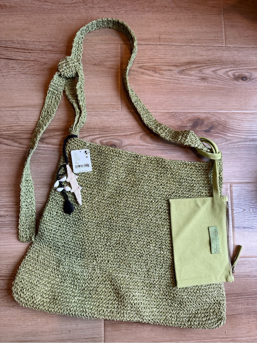 Free People Matcha Green Coastal Coast Straw Tote Bag with Pouch